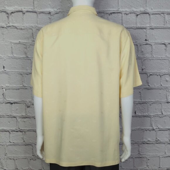 Tori Richard Yellow Silk Short Sleeve Button Down Shirt, Men's XL - Picture 4 of 9